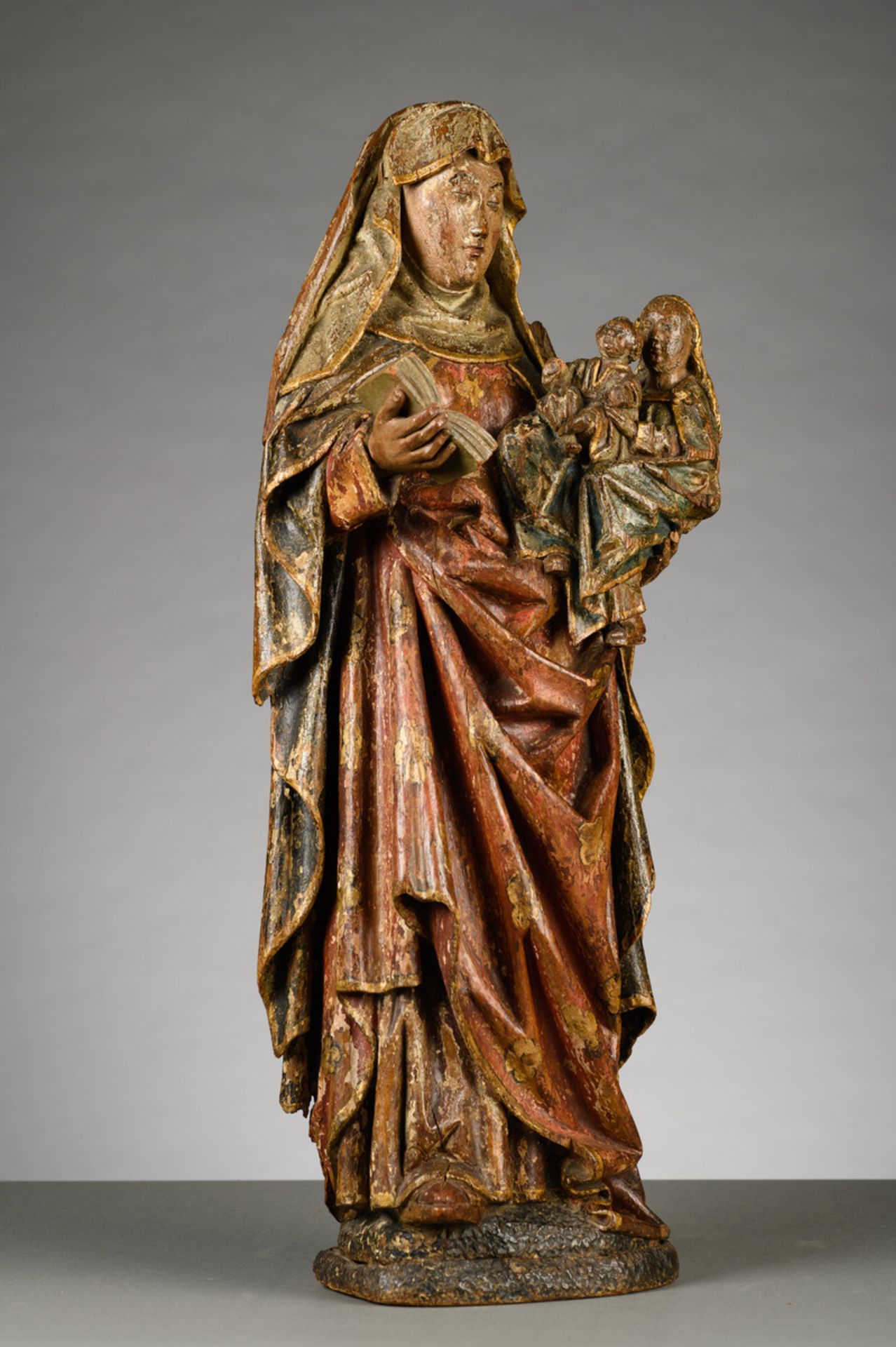 Polychrome wooden statue 'The Virgin and Child with St. Anne' 15th - 16th century (h68cm) - Image 3 of 7