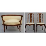 2 Dutch chairs with marquetry (111x51x41cm) Empire style seat (65x90x64cm)