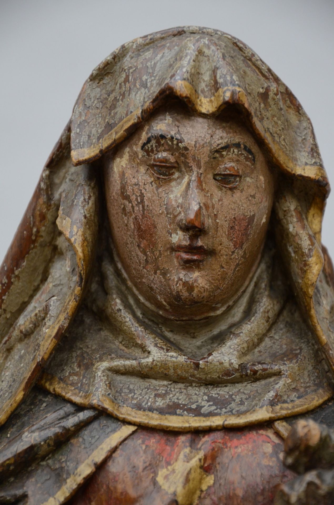 Polychrome wooden statue 'The Virgin and Child with St. Anne' 15th - 16th century (h68cm) - Image 7 of 7
