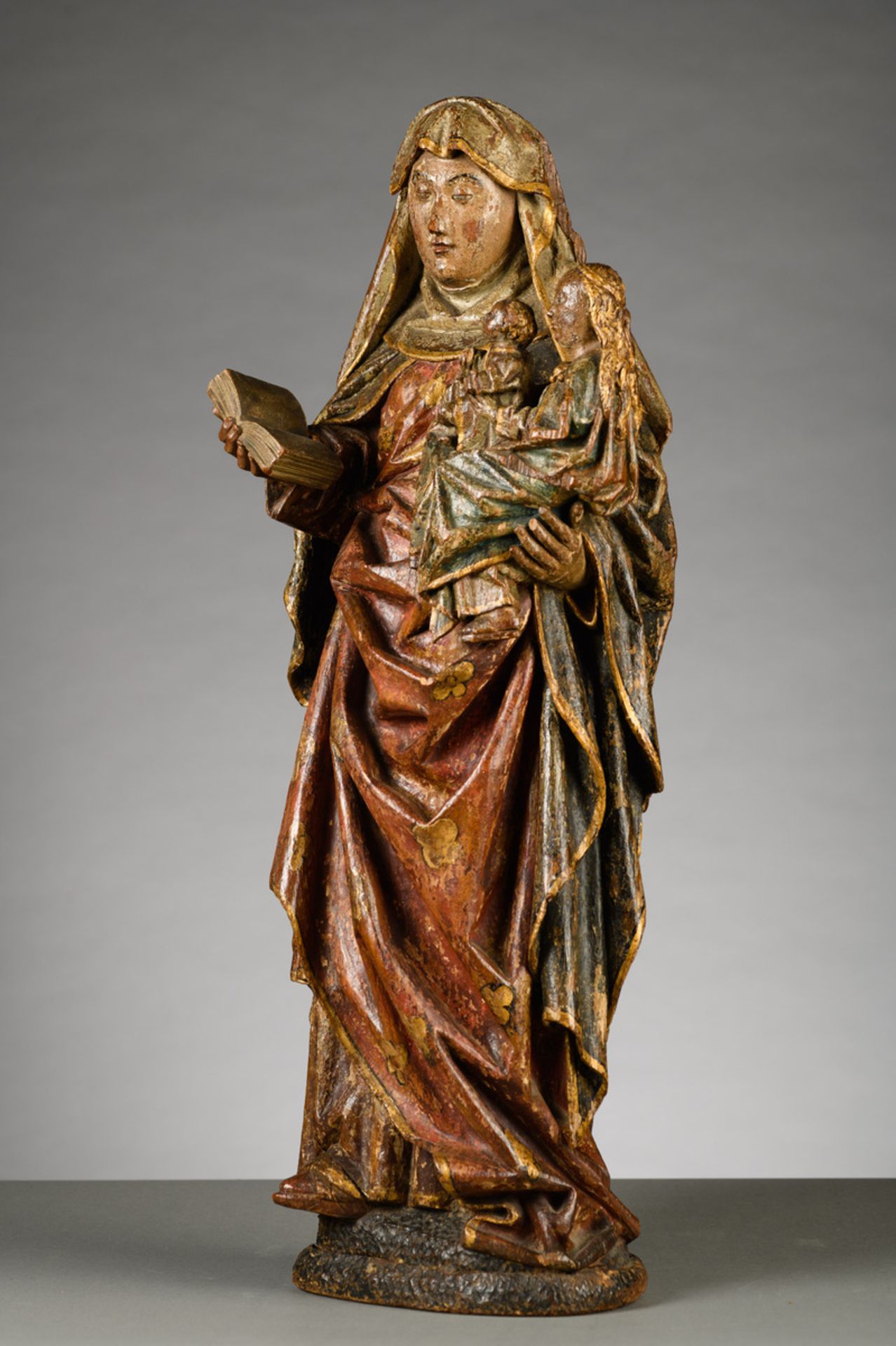 Polychrome wooden statue 'The Virgin and Child with St. Anne' 15th - 16th century (h68cm) - Image 2 of 7