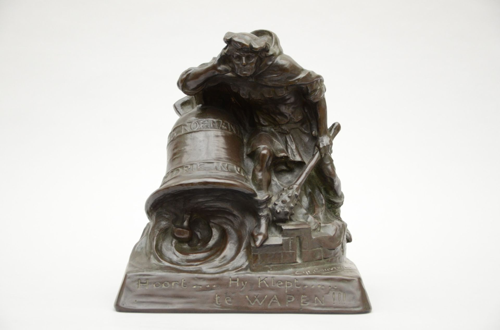 Cyriel Couvreur (1916): bronze sculpture 'clock Roeland' (39x33x26)
