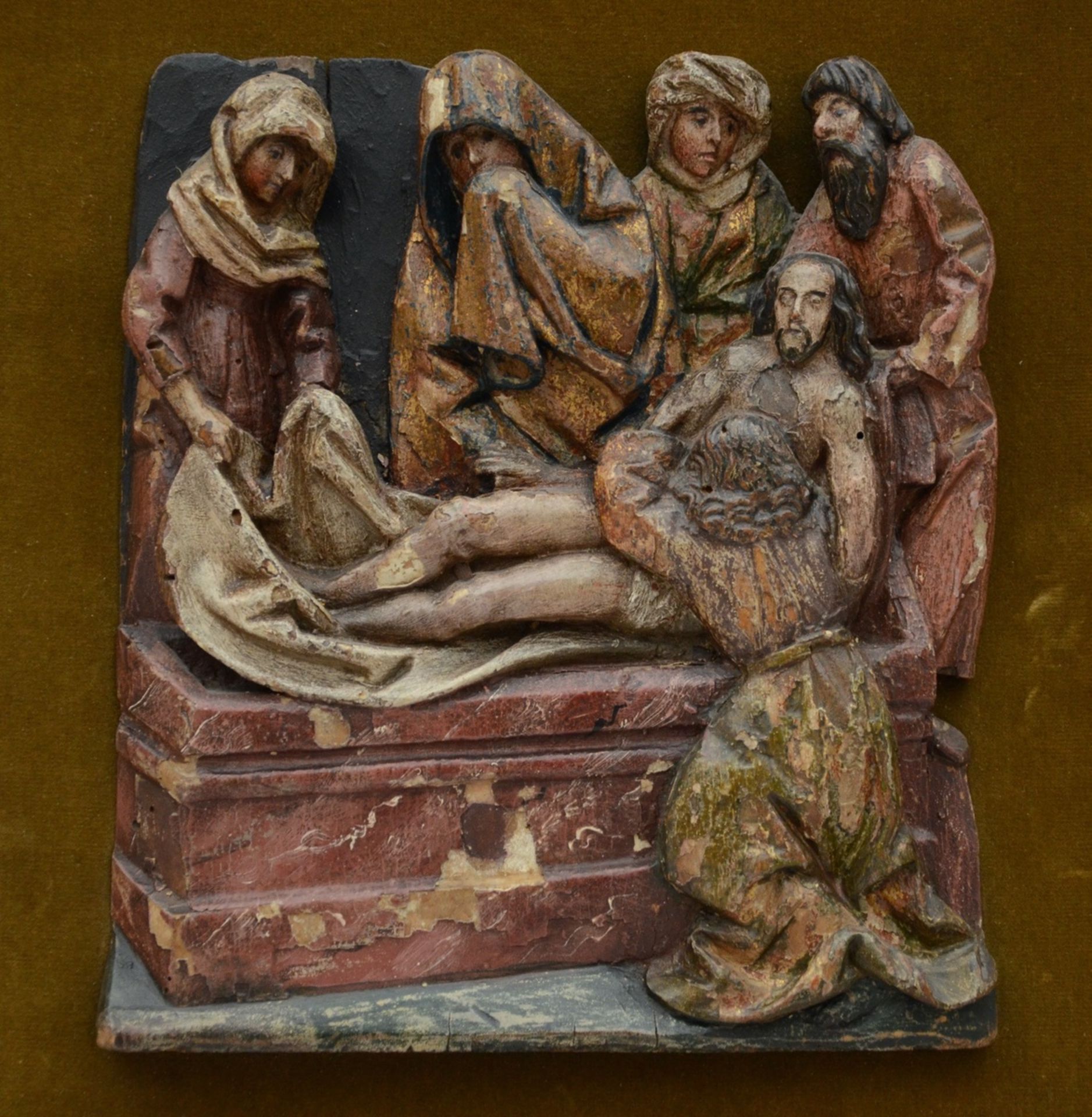 Carved relief in polychrome wood 'Entombment' 16th/17th century (h21cm) - Image 2 of 4