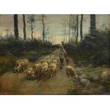 Jules Dujardin: painting (o/c) 'landscape with sheep' (24x32cm)