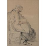Rassenfosse (1918): pencil drawing 'mother and child' (38x27cm)