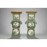 A matched pair of square vase in Chinese famille verte porcelain 19th century (h40cm) (*)