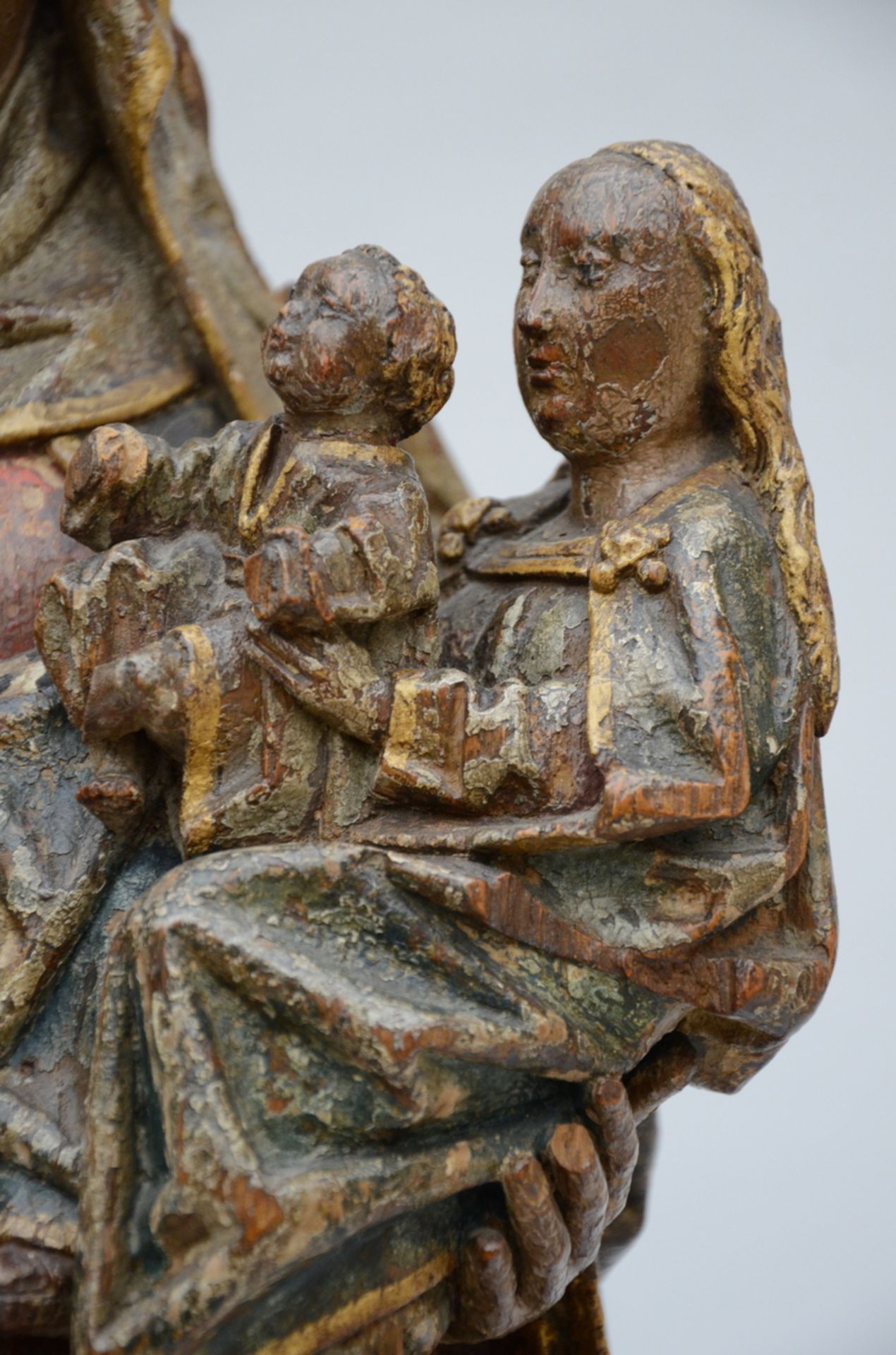 Polychrome wooden statue 'The Virgin and Child with St. Anne' 15th - 16th century (h68cm) - Image 6 of 7