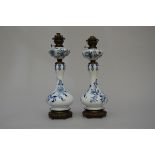 A pair of blue and white Meissen lamps 'onion decor' (h56cm)