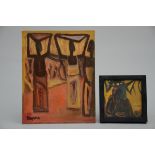F. Jespers: painting (o/p) two African works (16x16cm)(35.5x28cm)