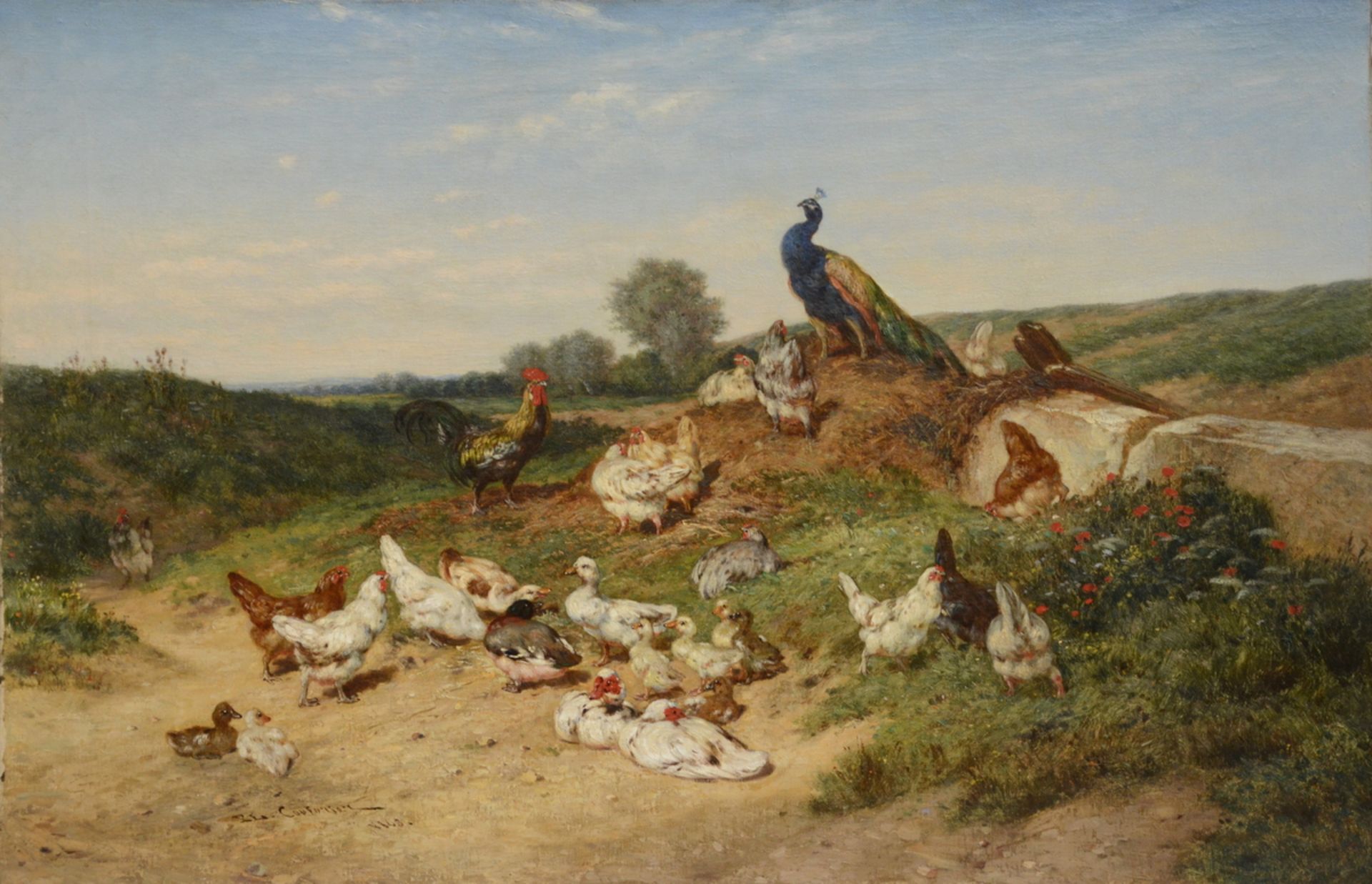 P. Leon Couturier (1868): painting (o/c) 'birds' (60x92cm)