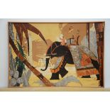 A. Marrecau: large painting on panel 'Oriental scene with elephant' (139x205cm) (*)