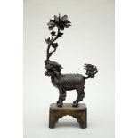 Chinese bronze candle holder 'qilin with lotus flower' (57x27x14cm) (*)