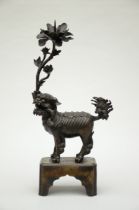 Chinese bronze candle holder 'qilin with lotus flower' (57x27x14cm) (*)