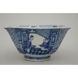 Chinese octagonal bowl in blue and white porcelain 'romantic scenes' 19th century (11.5x21x20.5cm)