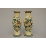 A pair of faience vases 'peacocks' (h40cm)