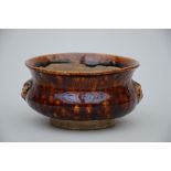 Chinese incense burner with brown glaze (h7 dia13cm) (*)