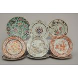 Lot: nine Chinese porcelain plates (dia 22 - 26.5cm) (*)