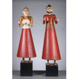 A large pair of polychrome wooden sculptures India Rajastan (h 105 and 115 cm)