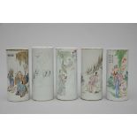 Lot: 5 Chinese cylindrical vases 'figures' (28 to 29 cm) (*)