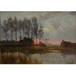 Pieter Gorus: painting (o/c) 'Evening view with sunset' (50x70cm)