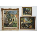 L. Mechelaere: 3 paintings (o/c) 'views of Bruges' (42x48)( 65x80) (100x80cm)