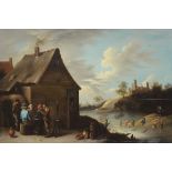 Anonymous: painting (o/p) 'village scene' (73x110cm) (*)