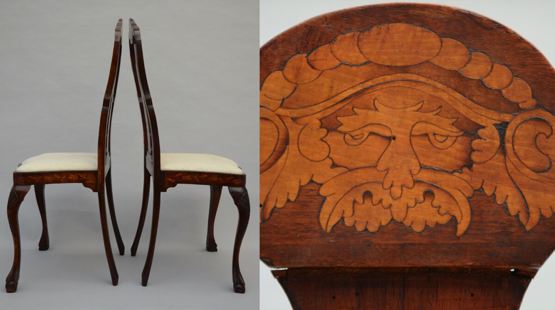2 Dutch chairs with marquetry (111x51x41cm) Empire style seat (65x90x64cm) - Bild 2 aus 3