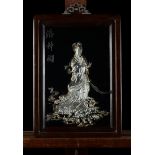 Chinese bas-relief in silver or silver-plated metal (46.5x30cm)