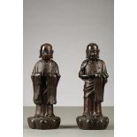 A pair of Chinese bronze statues 'arhats' (h19cm) (*)
