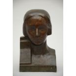 Leon Sarteel: bronze sculpture 'Art Deco bust' (h28x16.5cm)