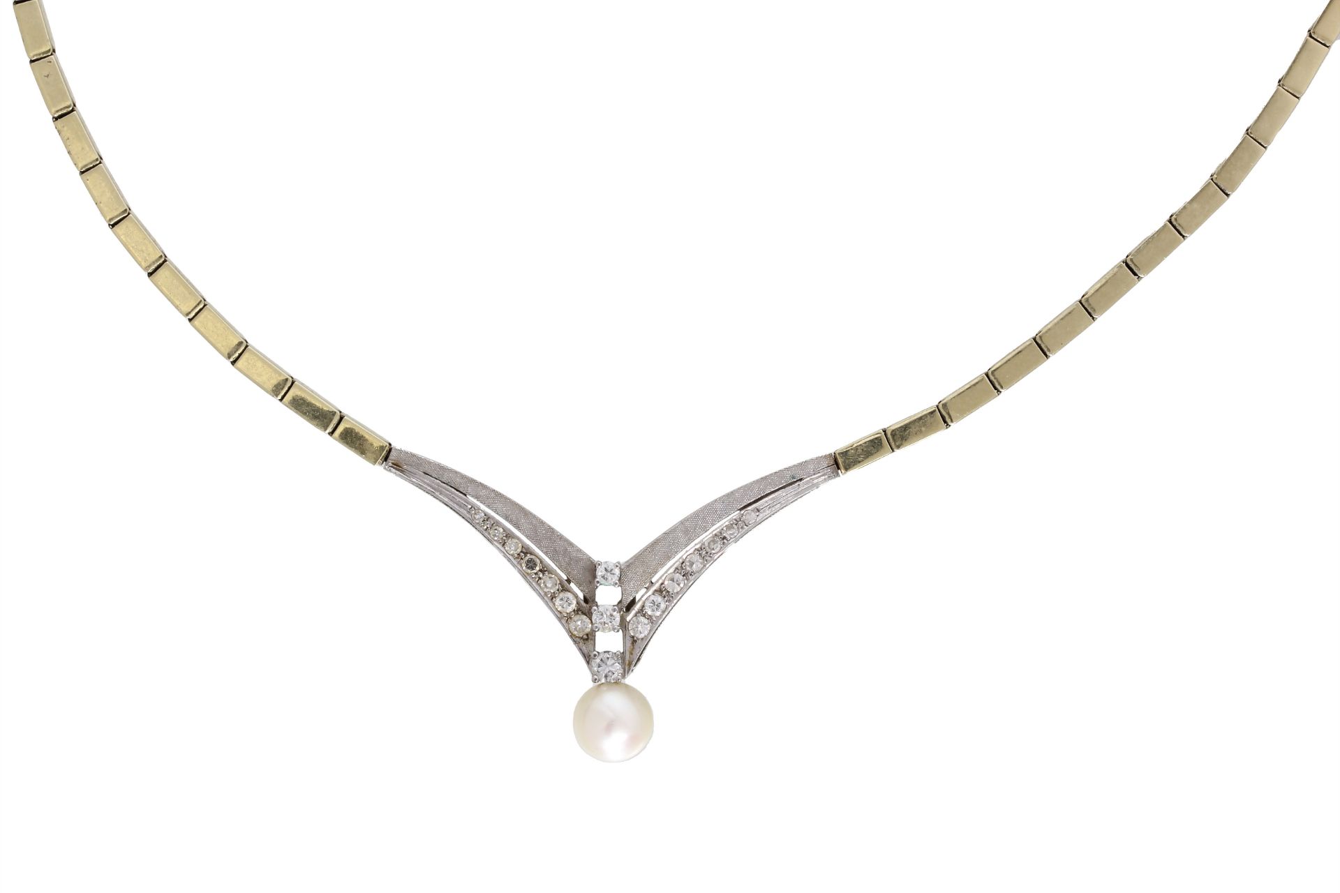 necklace, yellow gold/white gold 585/000, 7 brilliants c. 0.32 ct w-si, 10 pieces 8/8 diamonds ...