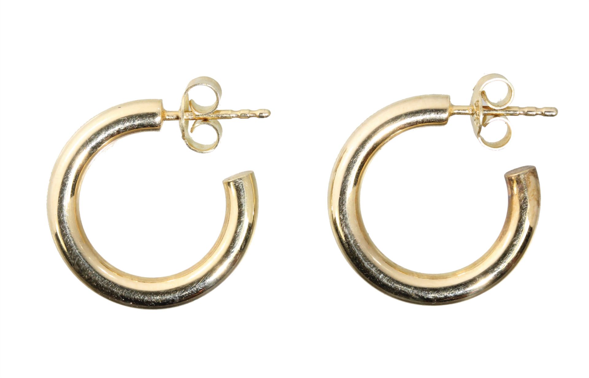 a  pair of 3/4 hoop earrings yellow gold 585/000, diameter = c. 19.5 mm