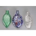 Three Bristol Nailsea Glass Flasks, 19th Century, one clear glass decorated with white spiral