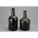 Two 19th Century Black Glass Wine Bottles, Tallest approx. 23 cm (2)