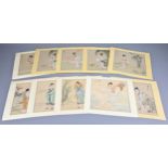 Group of ten vintage Chinese watercolour paintings on paper of various figures each with
