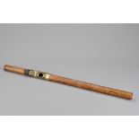 A Chinese bamboo opium pipe part with metal mount decorated with the longevity character 'Shou', and