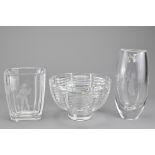 Two Swedish Glass Vases and A Crystal Bowl For Orrefors, Two vases designed by Sven Palmqvist and