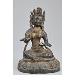 A bronze seated Buddha on lotus form base with six-character Yongle mark to front of base. 20cm tall