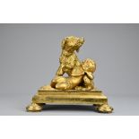 A Mantle Piece Of Boy With Dog, in gilded bronze, width approx. 17 cm