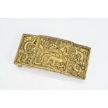 A Chinese 19th century gilt-bronze sliding 'dragon' belt buckle. Each section with dragon in relief.