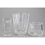 Three Swedish Glass Vases, to include one by Nils Landberg for Orrefors, one by Sven Palmquist for