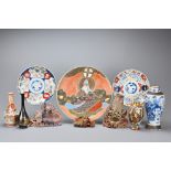 A group of Chinese, Japanese porcelain and soapstone items. To include a large Japanese Satsuma