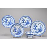 A group of Chinese 18th Century blue and white porcelain items. To include four dishes and a bowl