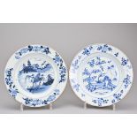 Two Chinese 18th Century blue and white porcelain dishes. Approx. 23cm diam. (2) One with two