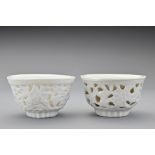 Two Chinese Blanc de Chine 'linglong' reticulate cups, Dehua late Ming - early Qing dynasty, 17th