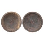 PAIR OF CHINESE PAINTED GREY POTTERY SHALLOW BOWLS, HAN DYNASTY (206BC-220AD). Each interior covered