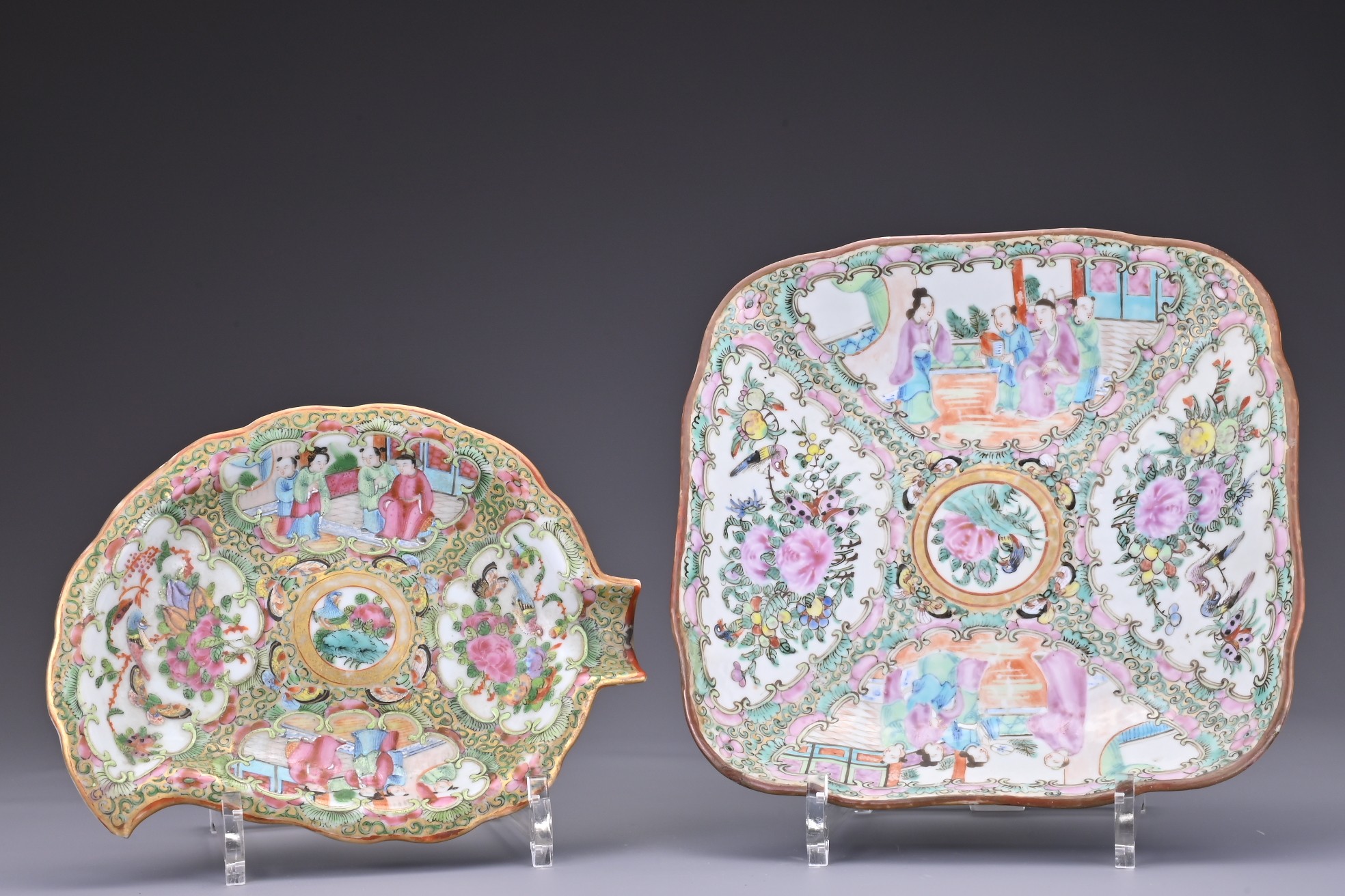 TWO CHINESE CANTON PORCELAIN DISHES, 19TH CENTURY. To include a square form dish decorated with - Image 2 of 8