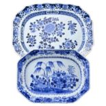 TWO CHINESE BLUE AND WHITE PORCELAIN PLATTERS, 18TH CENTURY. Decorated with floral scenes. 30.5cm