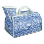 A CHINESE BLUE AND WHITE PORCELAIN URINAL, MID 19TH CENTURY. Decorated with floral scrolls. 19cm