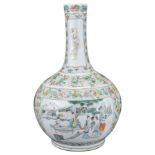 A CHINESE FAMILLE VERTE BOTTLE VASE, 19TH CENTURY. The vase with globular body and long