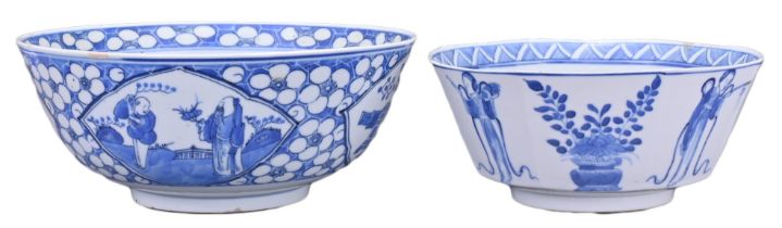 TWO CHINESE BLUE AND WHITE PORCELAIN BOWLS, 19TH CENTURY. To include a rounded bowl decorated with